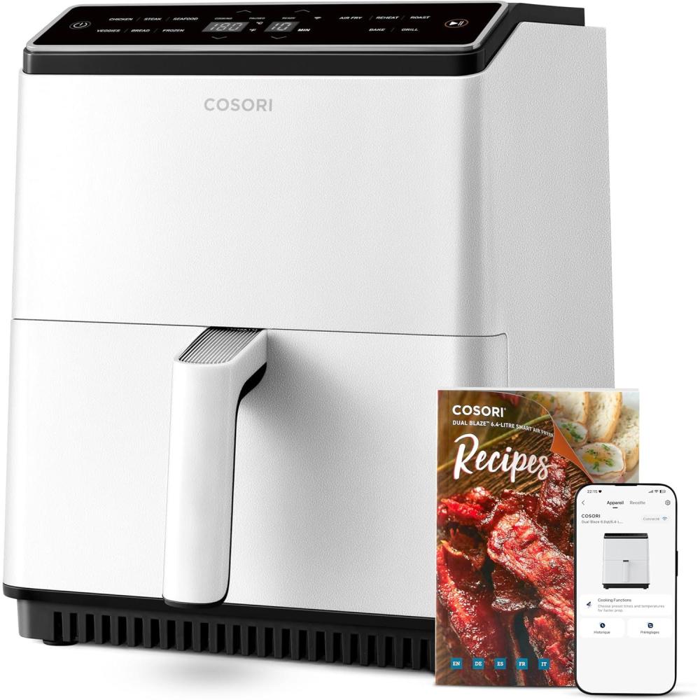 imageCOSORI Air Fryer DUAL BLAZE 64L Easy Fryer Avec Chauffage par le haut et le bas11EN1 Friteuse Sans Huile Parfect pour le Rgime Hyperprotin Gris FoncDual Blaze Blanc 64L