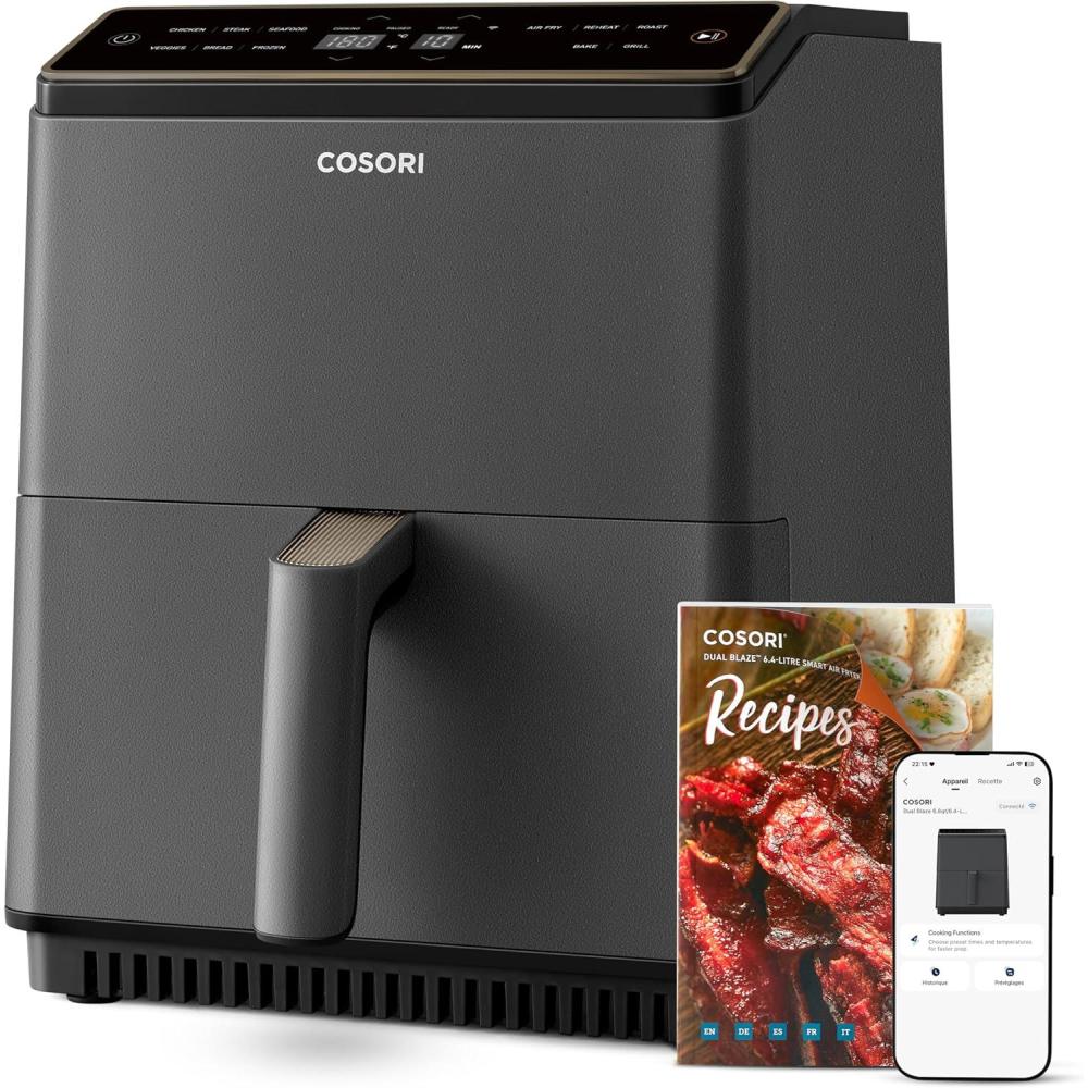 imageCOSORI Air Fryer DUAL BLAZE 64L Easy Fryer Avec Chauffage par le haut et le bas11EN1 Friteuse Sans Huile Parfect pour le Rgime Hyperprotin Gris FoncDual Blaze 64L