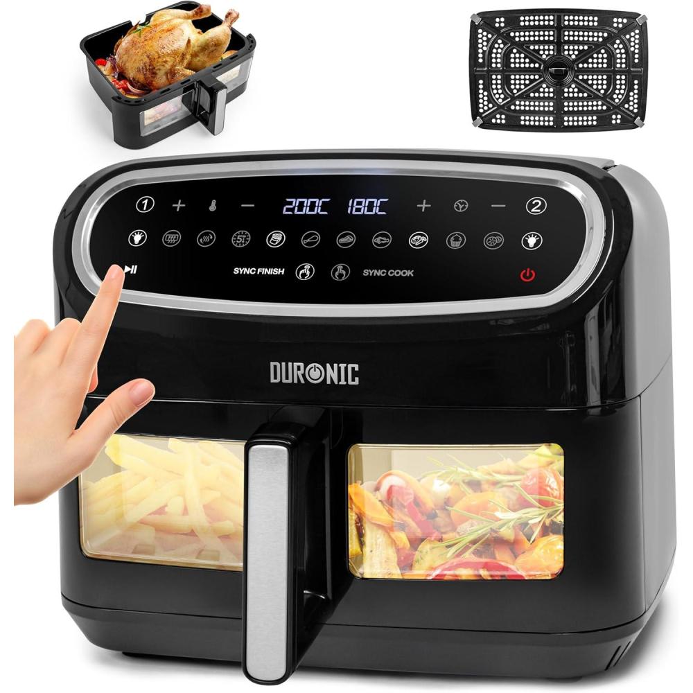 imageDuronic AF34 BK Set Friteuse Air avec 1 grand tiroir de 10L et 2 petits tiroirs de 5L inclus 10 Programmes de Cuisson Prrgls Sans huile Fonctions Sync Cook Sync FinishAf14 Bk