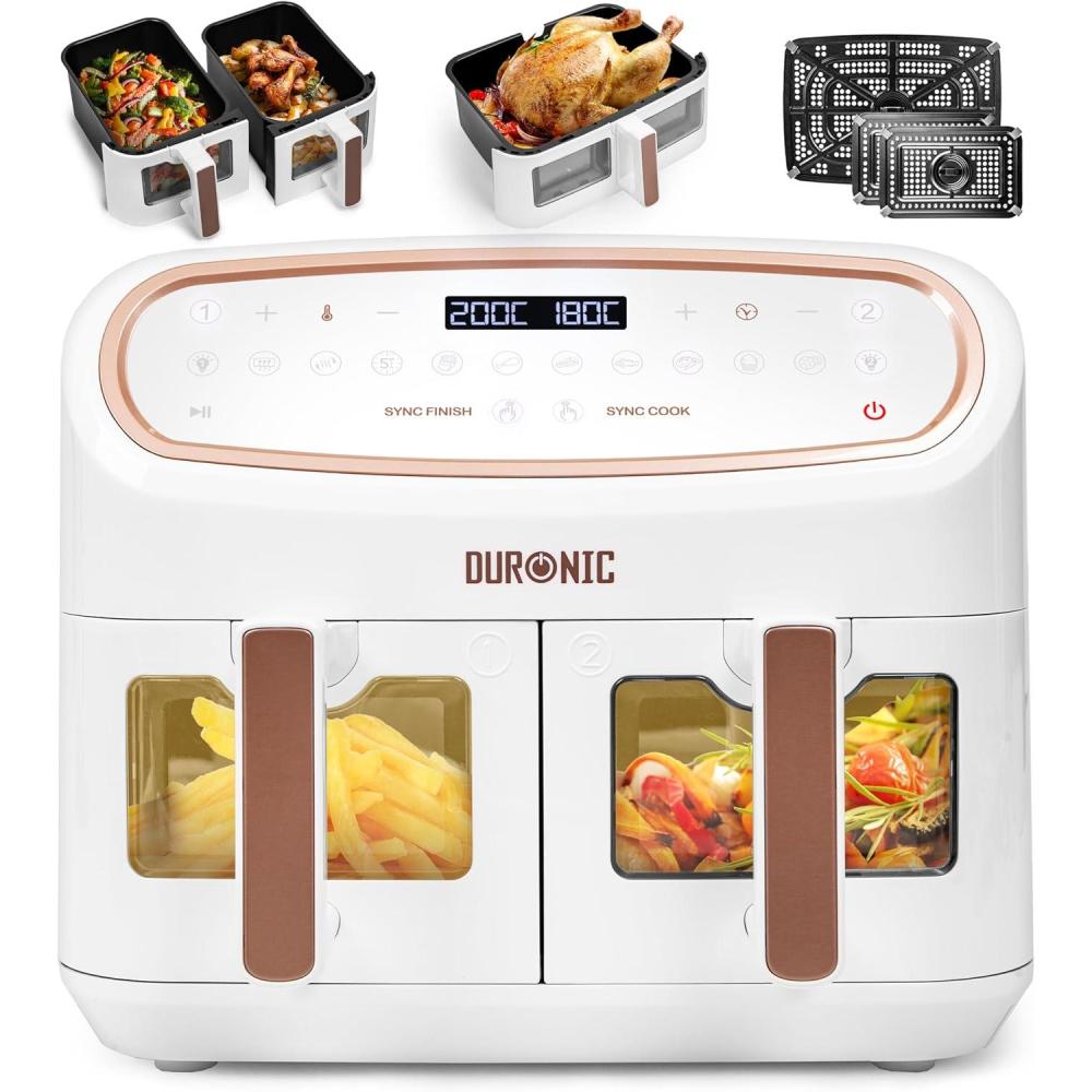 imageDuronic AF34 BK Set Friteuse Air avec 1 grand tiroir de 10L et 2 petits tiroirs de 5L inclus 10 Programmes de Cuisson Prrgls Sans huile Fonctions Sync Cook Sync FinishAf34 We