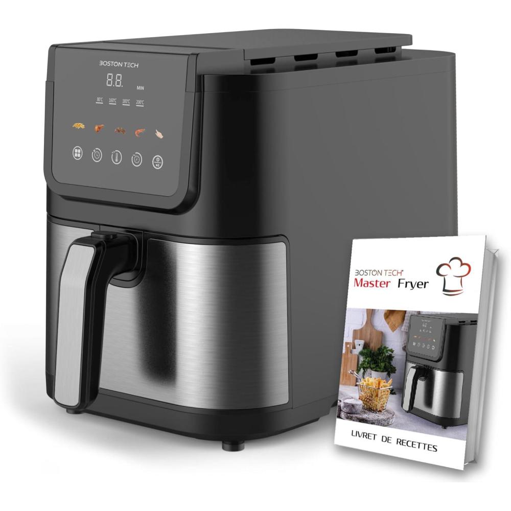imageFriteuse air Boston Tech 1500W 5 programmes cran LED commande tactile temprature rglable panier avec revtement cramique sans PFAS 35 plus longue minuterie5L