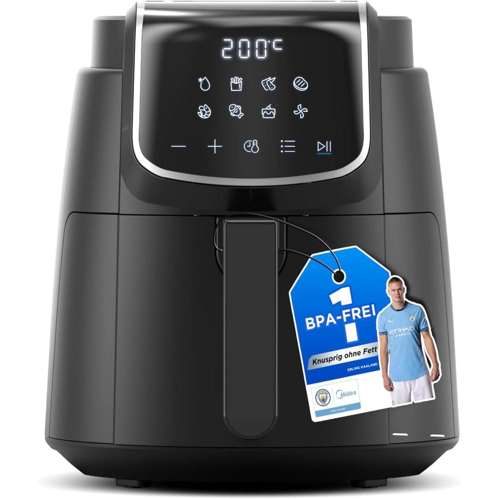 imageMidea Friteuse Air Chaud 2L Compacte 12 Programmes Air Fryer 80200C Panier Antiadhsif Lavable 1150W Sans BPA Idal Petites Cuisines NoirNoir