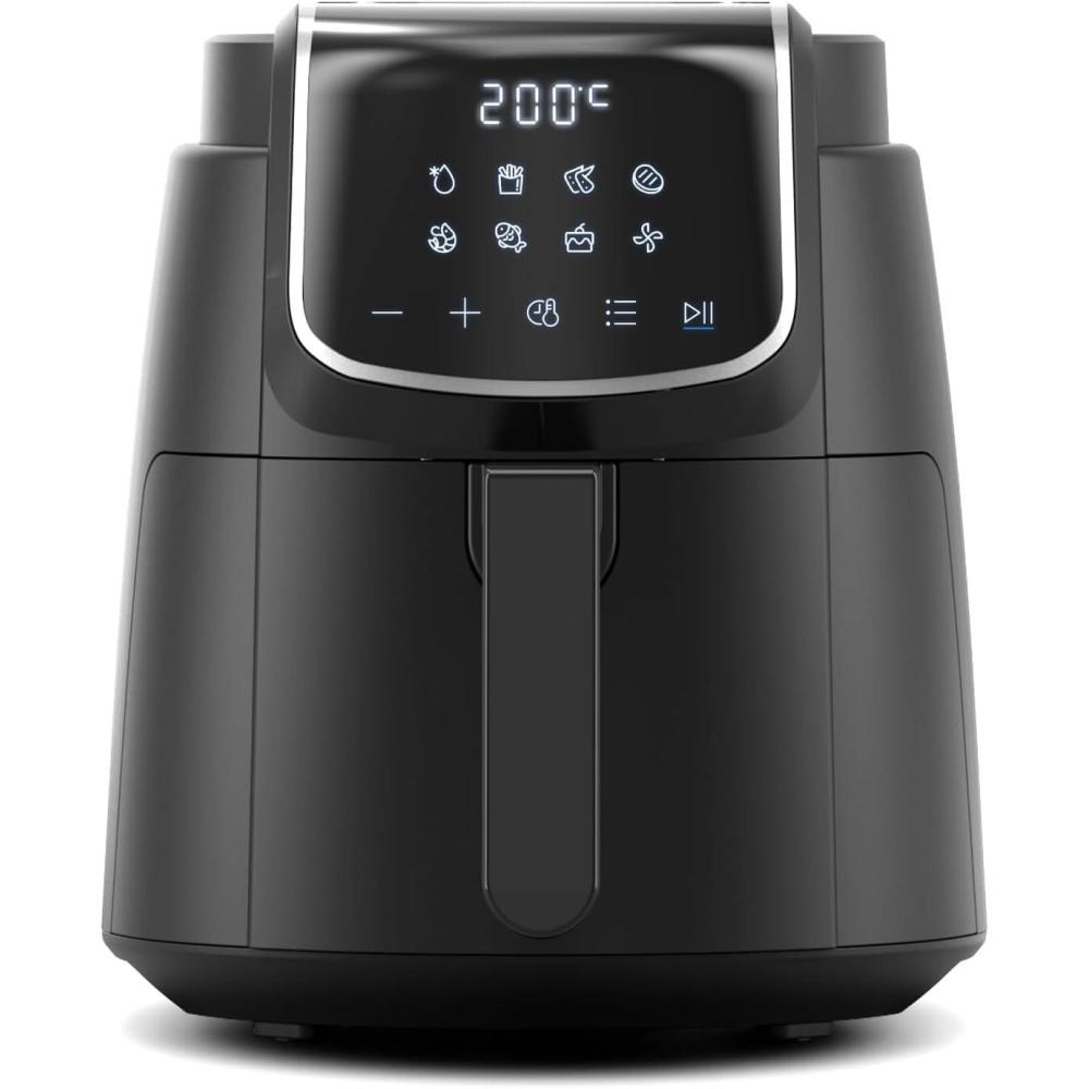 imageMidea Friteuse Air Chaud 2L Compacte 12 Programmes Air Fryer 80200C Panier Antiadhsif Lavable 1150W Sans BPA Idal Petites Cuisines NoirNoir Clair