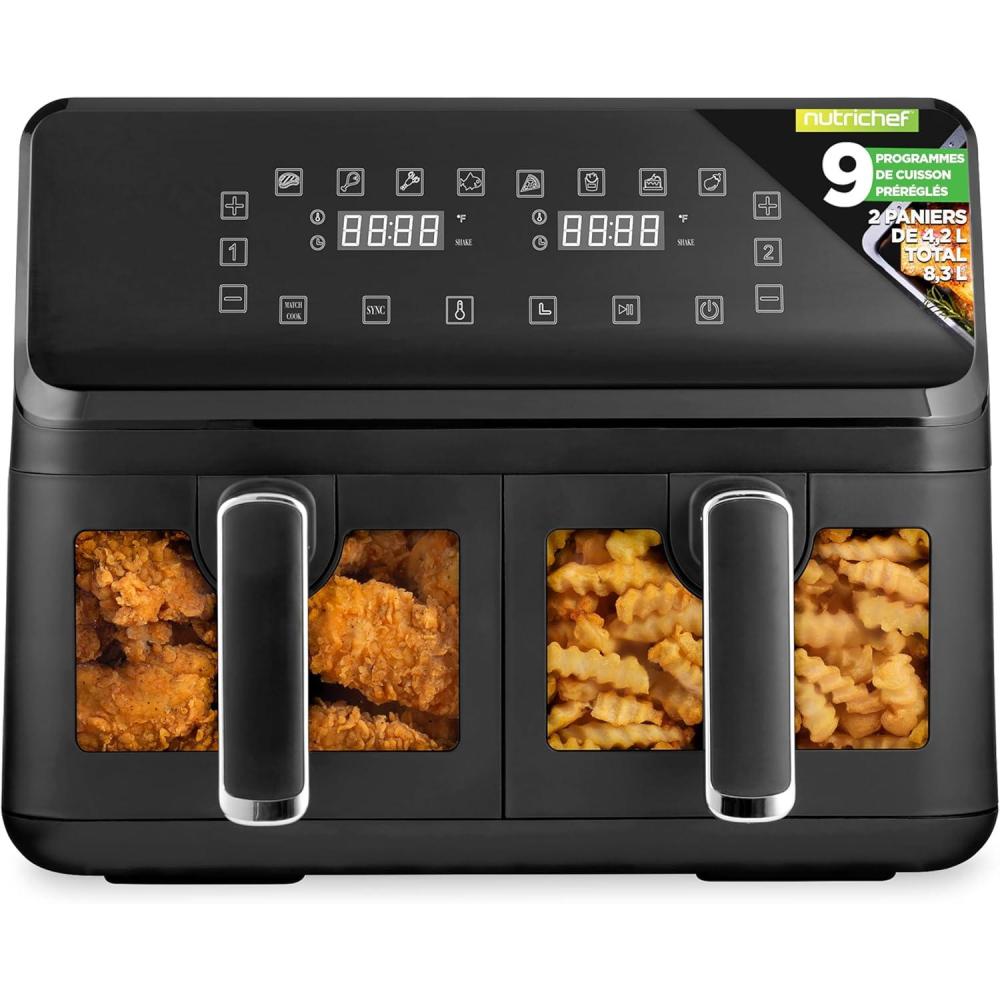 imageNutriChef Friteuse Air 58L 8 Modes Prrgls Bol Transparent Temprature et Temps Prcis Pour Crevettes Frites Ailes Poulet Blanc 2819Noir