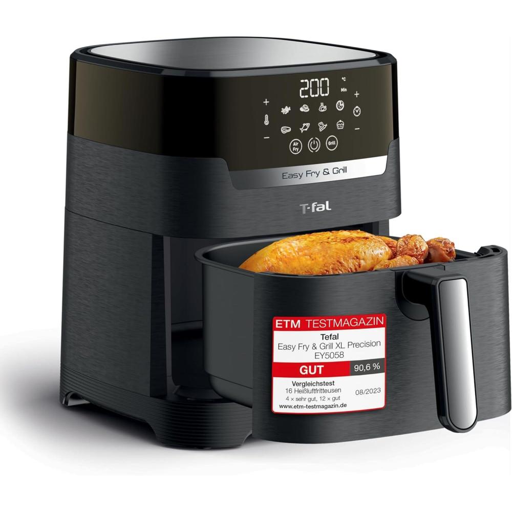 imageTefal EY401D Easy Fry Deluxe Friteuse Air Chaud 1500 W Capacit 42 l XL avec 6 Programmes Automatiques cran Numrique Minuterie Frites pour 6 Portions en Acier InoxydableNoirNoir