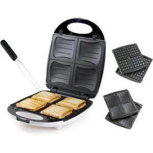 Appareil à sandwich XXL 2 en 1 avec 4 plaques de coquillage et gaufrier 1200 W