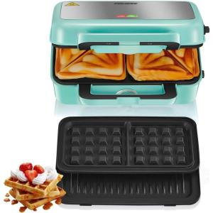 Croque Monsieur 1200W, Gaufrier Multifonctions 3 en, Contrôle de la Température à 5 Vitesses, Chauffe Rapide, Plaque Détachable, Nettoyage Facile, Rouge(Bleu)