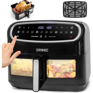 Duronic AF34 BK Set Friteuse à Air avec 1 grand tiroir de 10L et 2 petits tiroirs de 5L inclus | 10 Programmes de Cuisson Préréglés | Sans huile | Fonctions Sync Cook Sync Finish(Af14 Bk)