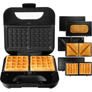 LEHMANN Multifonction Appareil Croque Monsieur 3 en 1 avec Plaques Interchangeables – Gaufrier, Panini Grill, Appareil a Croque Monsieur, Revêtement Antiadhésif, Préparation Rapide