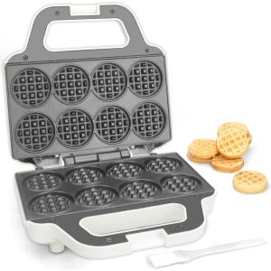 Mini Waffle Maker, fer à gaufres pour enfants, fait des petites gaufres de 8 x 5cm, petit gaufrier, compact et facile à utiliser, surface antiadhésive, recette incluse, blanc(Mini Gaufrier)
