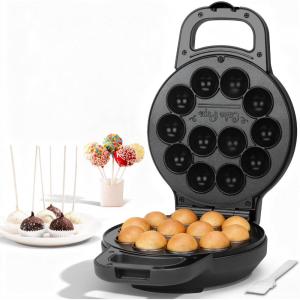 Mini Waffle Maker, fer à gaufres pour enfants, fait des petites gaufres de 8 x 5cm, petit gaufrier, compact et facile à utiliser, surface antiadhésive, recette incluse, blanc(Machine à faire des Cake Pops à retourner)