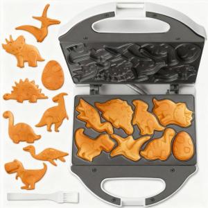 Mini Waffle Maker, fer à gaufres pour enfants, fait des petites gaufres de 8 x 5cm, petit gaufrier, compact et facile à utiliser, surface antiadhésive, recette incluse, blanc(Machine à Waffles Mini Dinosaure)