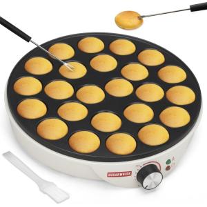 Mini Waffle Maker, fer à gaufres pour enfants, fait des petites gaufres de 8 x 5cm, petit gaufrier, compact et facile à utiliser, surface antiadhésive, recette incluse, blanc(Machine à crêpes miniatures à 24 alvéoles)
