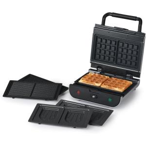 SENYA Appareil à gaufres et croque-monsieur, Gaufrier 3 en 1, Gaufres, Gaufrettes & Croques, 3 Plaques Interchangeables Antiadhésives, Rangement Vertical, Facile à Nettoyer(L)