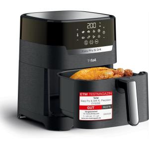 Tefal EY401D Easy Fry Deluxe Friteuse à Air Chaud, 1500 W, Capacité 4,2 l, XL avec 6 Programmes Automatiques, Écran Numérique, Minuterie, Frites pour 6 Portions, en Acier Inoxydable/Noir(Noir)