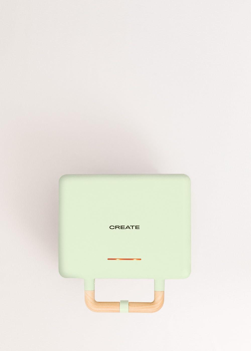 image:imageCREATESTONE STUDIOSandwichGrill et gaufrier quadruple vert sauge 3 plaques interchangeables Grill Gaufre et Sandwich revtement antiadhsif ouverture 180 4 tranches rtro 1600WVert Pastel
