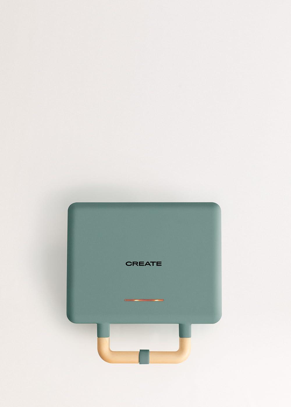 image:imageCREATESTONE STUDIOSandwichGrill et gaufrier quadruple vert sauge 3 plaques interchangeables Grill Gaufre et Sandwich revtement antiadhsif ouverture 180 4 tranches rtro 1600WVert Sauge