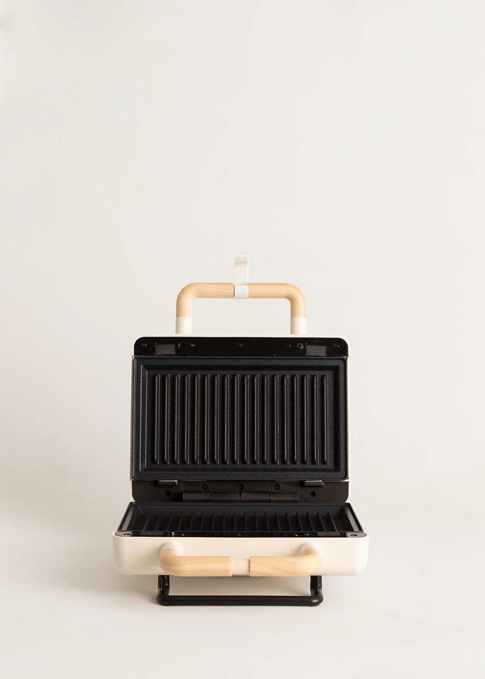 image:imageCREATESTONE STUDIOSandwichGrill et gaufrier quadruple vert sauge 3 plaques interchangeables Grill Gaufre et Sandwich revtement antiadhsif ouverture 180 4 tranches rtro 1600WBlanc Cass