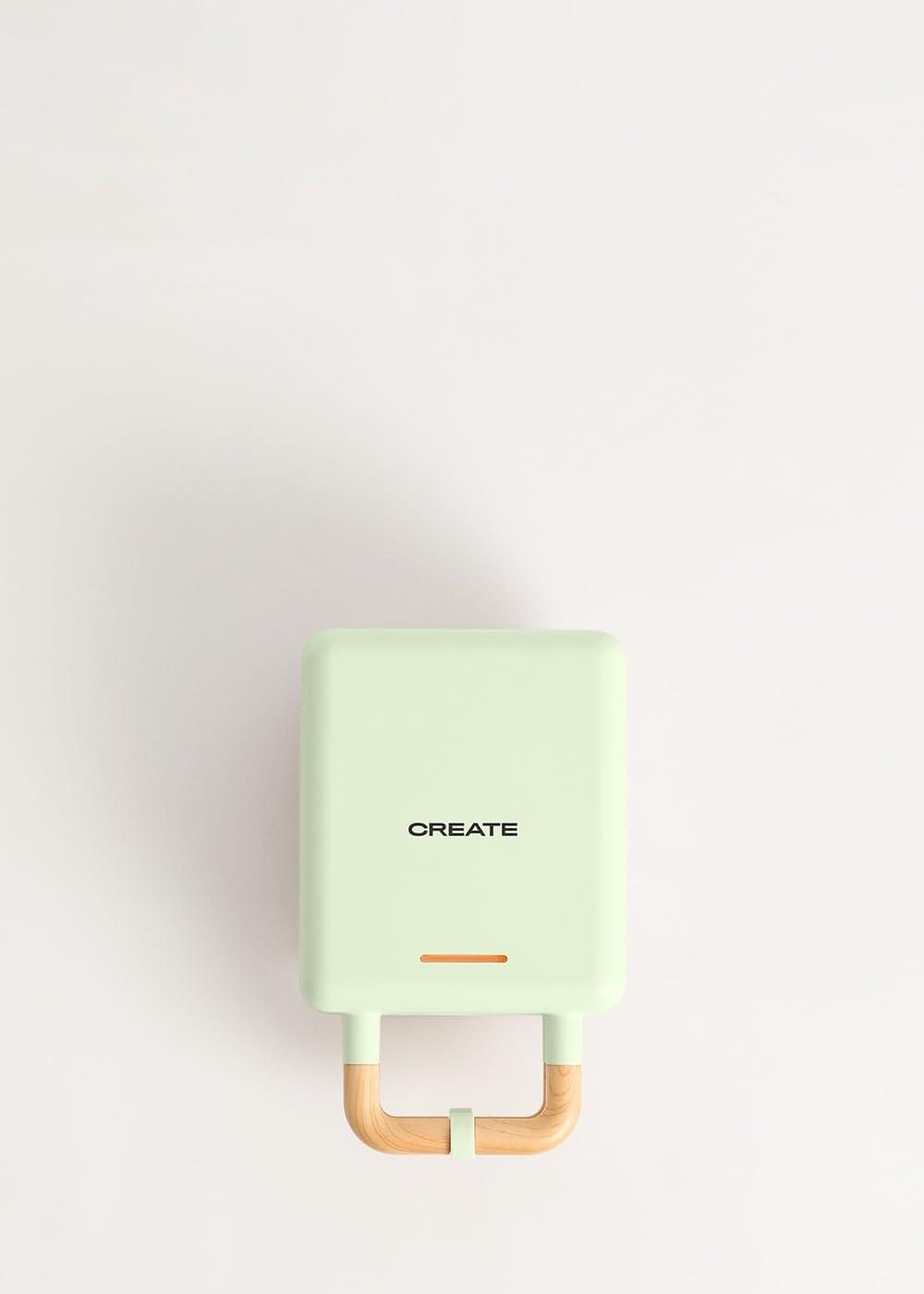 image:imageCREATESTONE STUDIOSandwichGrill et gaufrier quadruple vert sauge 3 plaques interchangeables Grill Gaufre et Sandwich revtement antiadhsif ouverture 180 4 tranches rtro 1600WVert Pastel