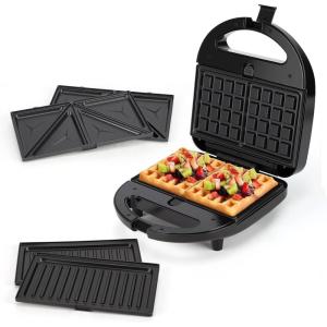 Aigostar gaufrier 3 en 1 : Presse à Paninis et appareil à sandwichs avec 3 Plaques Antiadhésives et Interchangeables, Thermostat Automatique, Grande puissance de 750W(Appareil 3 en 1)