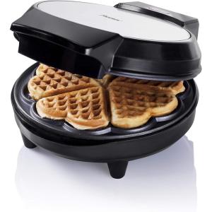 Bestron Gaufrier pour Gaufres Classiques en Forme de Coeur, Gaufrier avec Revêtement Anti-Adhésif pour Gaufres en Forme de Coeur, 700 Watts, Couleur: Argent(Argent)
