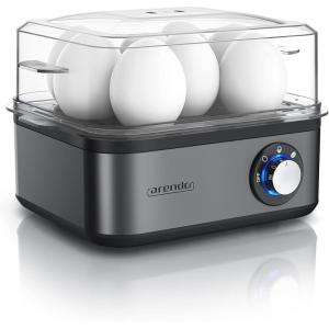 Arendo – Cuiseur à œufs en acier inoxydable Eightcook 500 W – Egg cooker 1 à 8 œufs – Bouton pour trois degrés de dureté, à la coque, mollet ou dur – Œufs pochés, Verre doseur avec Perceur d’œufs(B: Cool Grey)