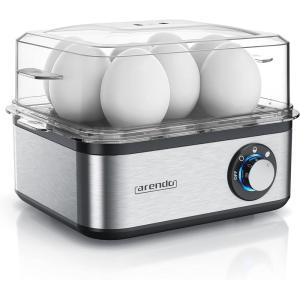 Arendo – Cuiseur à œufs en acier inoxydable Eightcook 500 W – Egg cooker 1 à 8 œufs – Bouton pour trois degrés de dureté, à la coque, mollet ou dur – Œufs pochés, Verre doseur avec Perceur d’œufs(A: Gris)