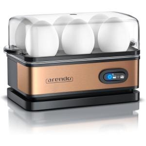 arendo – Cuiseur à œufs avec Fonction Maintien au Chaud – 1 à 6 œufs – Dur, Mollet ou à la Coque – Indicateur Lumineux – Verre doseur avec Perce-œufs – 400 W – Base Anti-dérapante – Cool Grey(E: Cuivre)