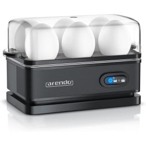 arendo – Cuiseur à œufs avec Fonction Maintien au Chaud – 1 à 6 œufs – Dur, Mollet ou à la Coque – Indicateur Lumineux – Verre doseur avec Perce-œufs – 400 W – Base Anti-dérapante – Cool Grey(C: Noir)