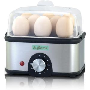 2 en 1 cuiseur à oeufs en acier inoxydable, cuiseur à oeufs pour 8 oeufs avec réglage de la dureté, gobelet de mesure avec trou pour les oeufs, arrêt automatique, sans BPA