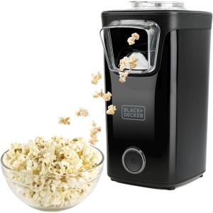 BLACK+DECKER BXPC1100E – Pop Corn 1100W | Machine à Pop Corn sans Huile | Format Compact | prêt en 3 Min | Gobelet doseur Multifonction | Cuisson à air Chaud | Noir