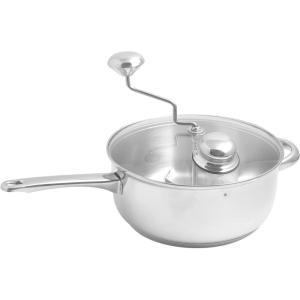 Artame ART20950, Machine à Pop-Corn, Poêle à Pop Corn avec Couvercle Transparent Verre et Manivelle, Poignée résistante à la chaleur, Tous Feux dont Induction, Ø 24 cm, Inox