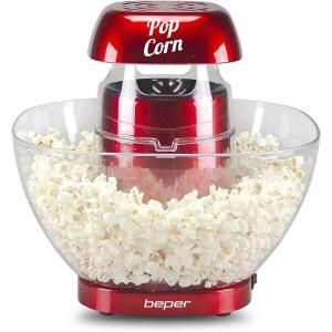 BEPER P101CUD052 Machine a Pop Corn à air Chaud – Machine Pop Corn avec Bol à popcorn Extractible Sans Graisse ni Huile Rouge