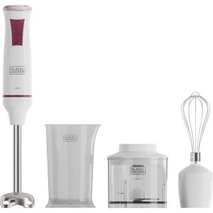 Black+Decker – Mixeur Plongeant BXHB500E 600W | Design Compact et Ergonomique | Pied Amovible en Plastique | Anti-éclaboussures | Gobelet Doseur Inclus | Plastique | Blanc(600W | 3 Accessoire)