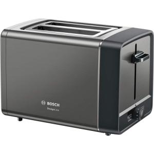 Bosch DesignLine TAT5P420DE Grille-pain compact en acier inoxydable avec arrêt automatique et fonction décongélation, parfait pour 2 tranches de toast, fonction lifting, large, 970 W, acier inoxydable(Anthracite)