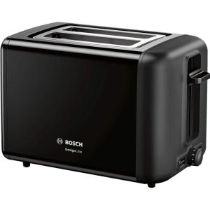 Bosch DesignLine TAT5P420DE Grille-pain compact en acier inoxydable avec arrêt automatique et fonction décongélation, parfait pour 2 tranches de toast, fonction lifting, large, 970 W, acier inoxydable(Noir)