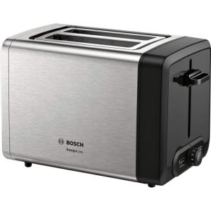 Bosch DesignLine TAT5P420DE Grille-pain compact en acier inoxydable avec arrêt automatique et fonction décongélation, parfait pour 2 tranches de toast, fonction lifting, large, 970 W, acier inoxydable(Acier Inoxydable)