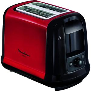 Moulinex Grille-pain 2 fentes longues, Largeur variable, 7 niveaux de dorage, Fonction Arrêt, Mode éco, Décongélation, Réchauffage, Tiroir ramasse-miettes, Subito Select Inox, LS342D10(Rouge)