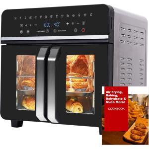 23L Mini Four Electrique Friteuse Sans Huile XXL, Emphsism Friteuse Air Fryer à Double Tiroir 1800W avec écran LED, 15 Programmes, Fonctions Match Cook & Smart Finish, 11 Accessoires inclure Recette(23L)