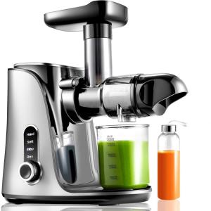 AMZCHEF Extracteur de Jus avec Double Vitesse Modes (Soft et Hard) – Extracteur de Jus de Fruits et Légumes – Juicer Machine avec Bouteille à jus Portable et 2 Tasses – Noir(Argent)