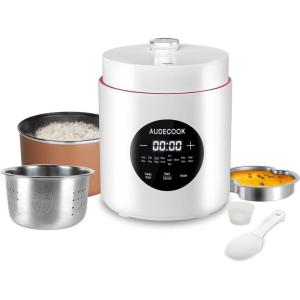 Audecook Cuiseur de Riz 1,5 L Avec Fonction Low Carb et Cuiseur Vapeur, Mini Cuiseur à Riz 7 Fonctions, Multicuiseur numérique, minuterie, maintien au chaud écran LED (Blanc)(Blanc)