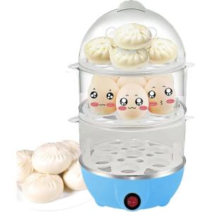 Appareil Électrique pour Cuire les Œufs,Cuiseur Automatique 3 Niveaux Pour Œufs Durs – Appareil De Cuisine Vapeur Sécurisé Pour Particuliers Et Professionnels(Bleu)
