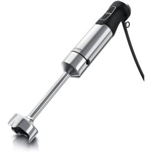Arendo – Mixeur plongeant 1000 W en acier inoxydable – Couteau à quatre lames – Mélangeur à purée – Réglage en continu de la vitesse – Bouton turbo – Pied mixeur amovible – Certifié GS(A: Acier Brossé)