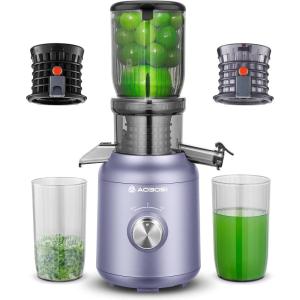 AAOBOSI Extracteur de Jus de Fruits et Légumes Entiers, Slow Juicer Presse à Froid Avec Ouverture de 80 MM/Fonction Inverse/Moteur Silencieux/Sans BPA/Vert(Jaune)