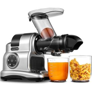 AMZCHEF Extracteur de jus à goulotte large de 80 mm – 150W extracteur de jus de fruits et légumes haute nutrition à mastication lente avec 2 modes de vitesse et fonction Reverse – Silber(Argent)
