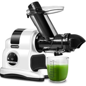 AMZCHEF Extracteur de jus à goulotte large de 80 mm – 150W extracteur de jus de fruits et légumes haute nutrition à mastication lente avec 2 modes de vitesse et fonction Reverse – Silber(Blanc)