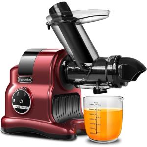 AMZCHEF Extracteur de jus à goulotte large de 80 mm – 150W extracteur de jus de fruits et légumes haute nutrition à mastication lente avec 2 modes de vitesse et fonction Reverse – Silber(Rouge)