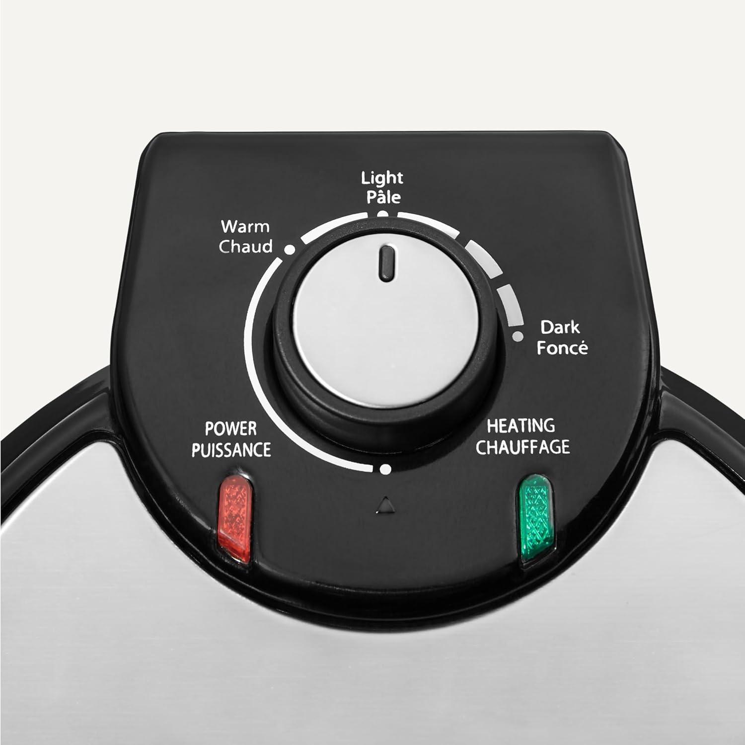 image:imageAmazon Basics Gaufrier pour Gaufres Belges avec Plaque Antiadhsive Ronde en Cramique de 20cm Contrle de la Dorure NoirGaufrier 1 Plaque