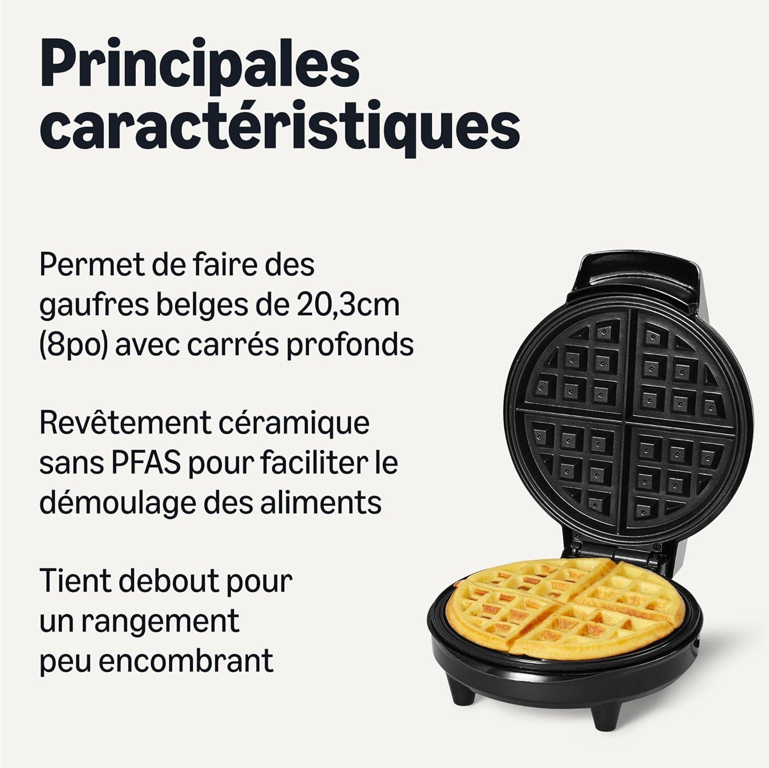 image:imageAmazon Basics Gaufrier pour Gaufres Belges avec Plaque Antiadhsive Ronde en Cramique de 20cm Contrle de la Dorure NoirGaufrier 1 Plaque