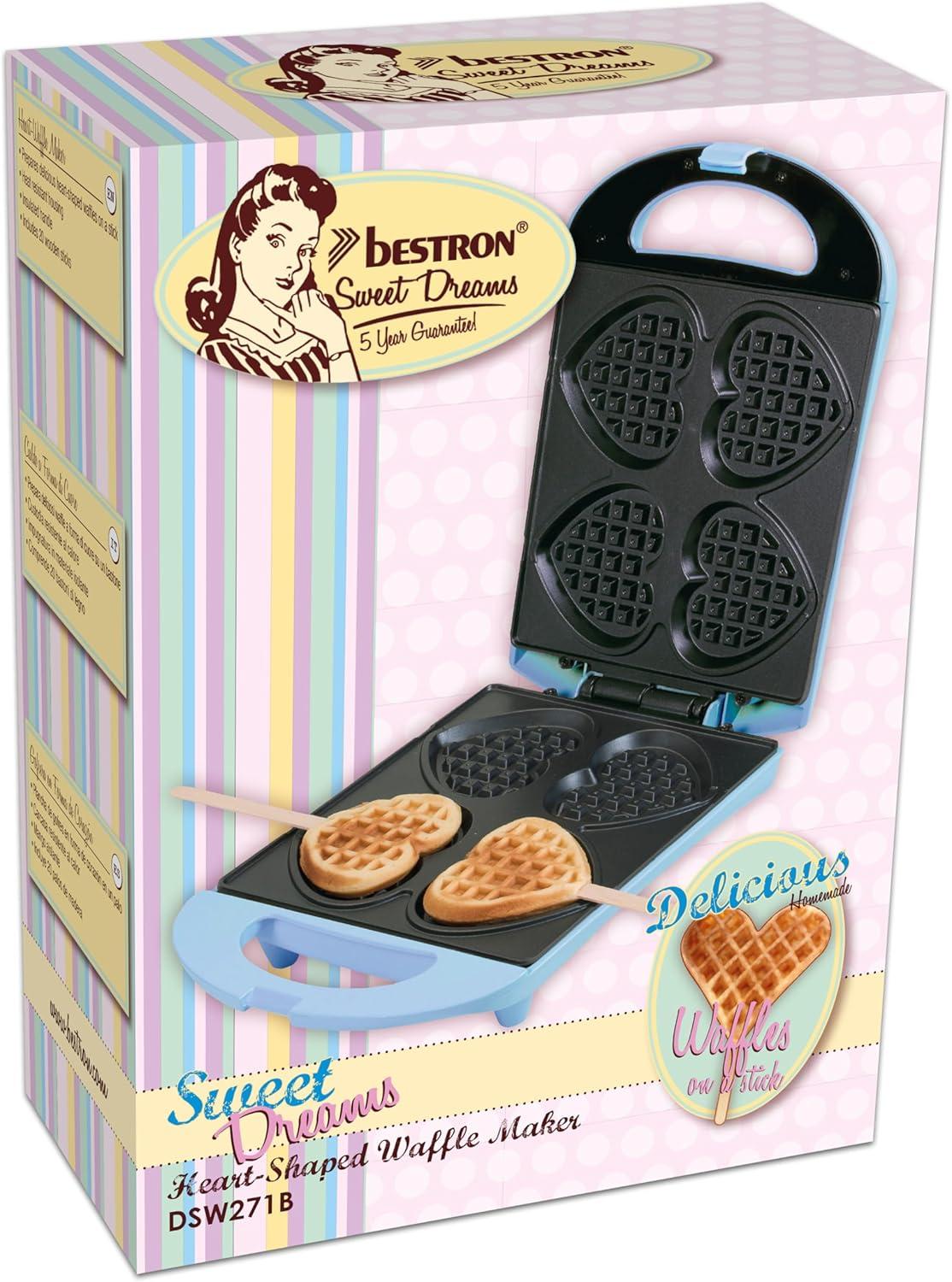 image:imageBestron Gaufrier pour de petites gaufres en forme de cur piques sur btonnet Design rtro Sweet Dreams 780 W RoseBleu